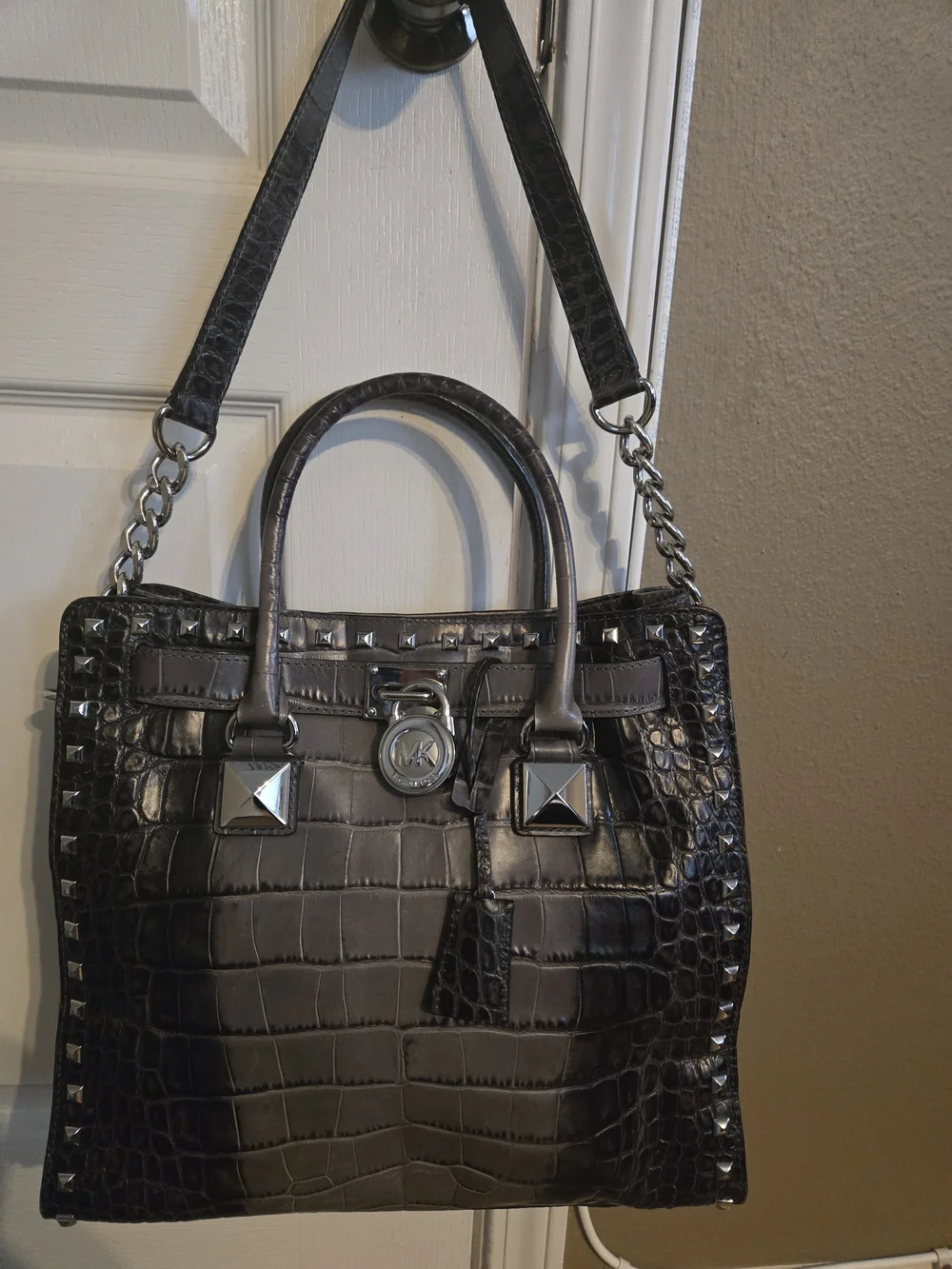 Michael Kors Large Hamilton Croc Embossed Studded Tote